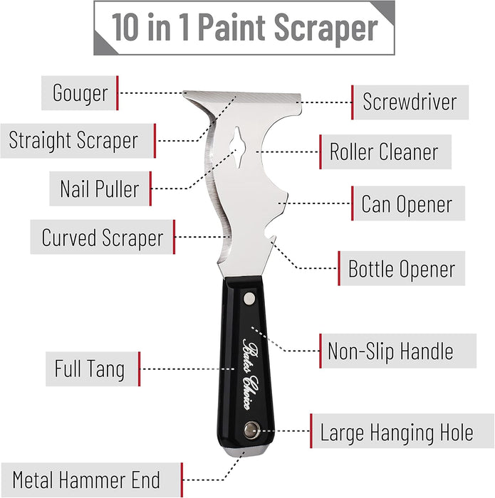 Bates- Paint Scraper, 10 in 1 Painters Tool, Scraper for Wood