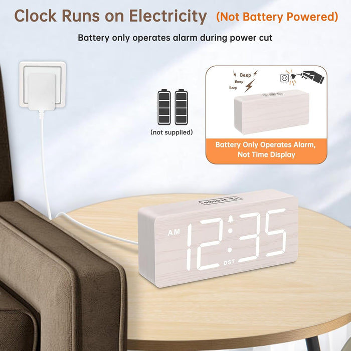 Wooden Digital Alarm Clock for Bedroom with Large Numbers