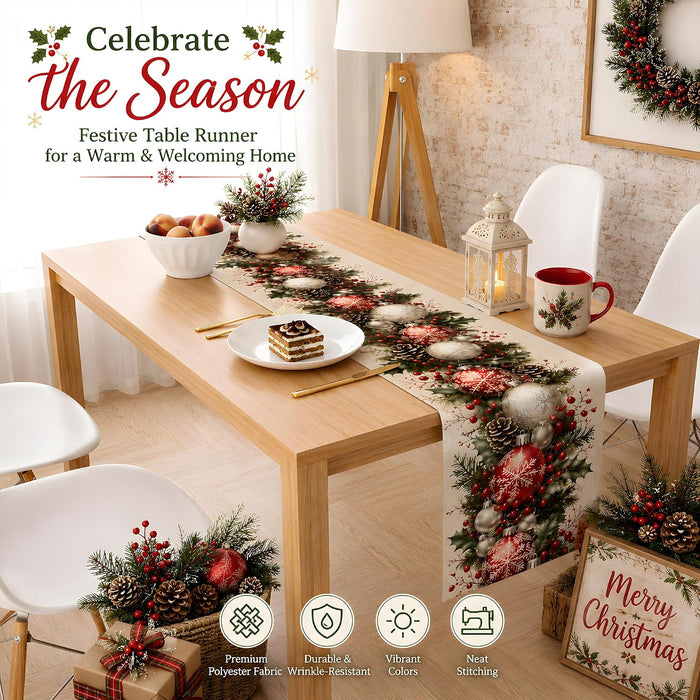 Christmas Decorations - Xmas Balls Snowflake Pine Cone Table Runner