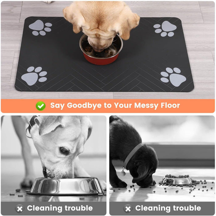 Pet Feeding Mat-Absorbent Pet Placemat for Food and Water Bowl, with Waterproof Rubber Backing, Quick Dry Water Dispense