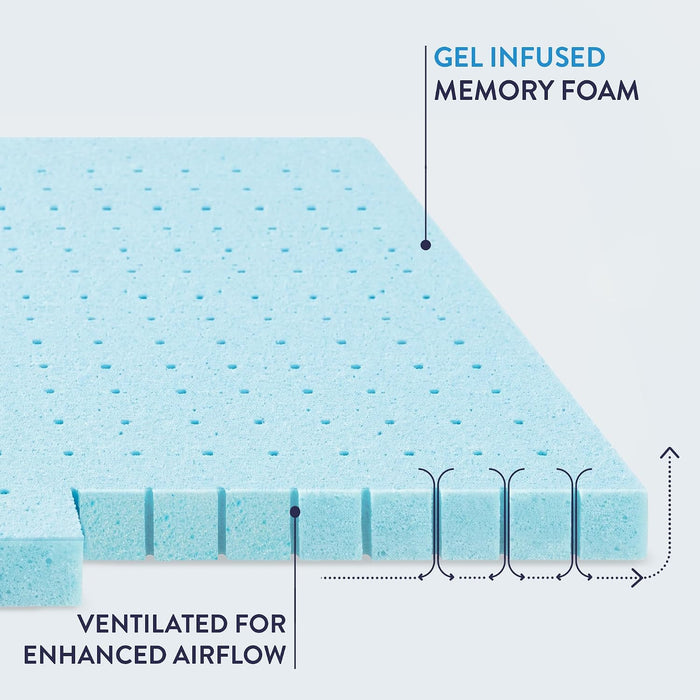 1.5 Inch Ventilated Memory Foam Mattress Topper, Cooling Gel Infusion, CertiPUR-US Certified, Dorm Essentials, Full