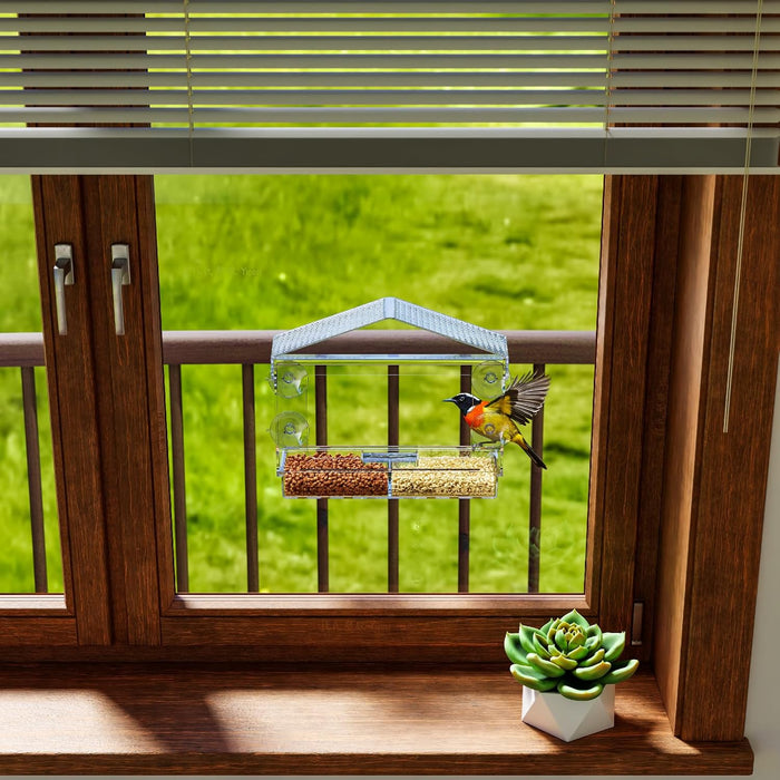 Acrylic Window Bird Feeders with Strong Suction Cups for Cats,Kid and Birds Lovers Gifts,Clear Bird Feeder for Window Viewing,Large Window Mount Birdfeeder,Birds House for Outdoors,Balcony