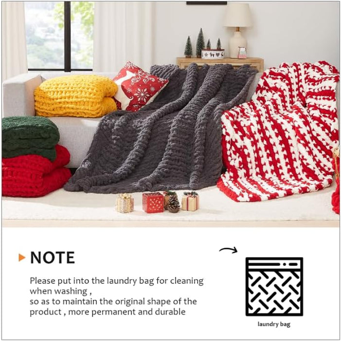 Chunky Knit Throw Blanket for Couch, 50'' x 60'' Knit Throw, Ivory