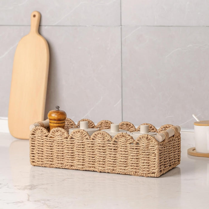 Scalloped Toilet Paper Storage Basket W/Handle for Home Decor