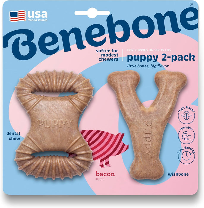Puppy 2-Pack Dental Chew/Wishbone Dog Chew Toys, Real Bacon
