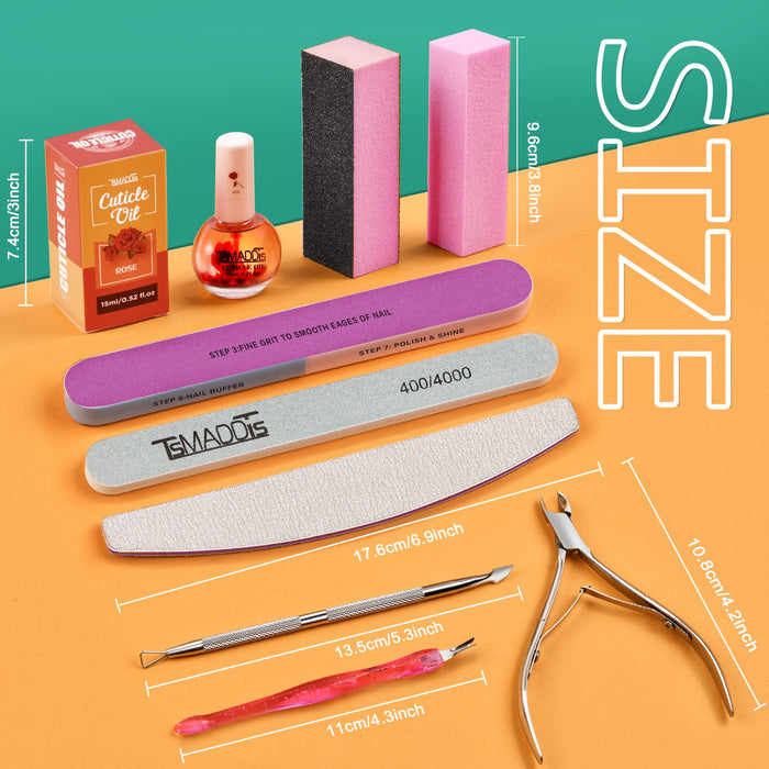 Manicure Tools Kit Nail Care Kit with 3 pcs Files, 2 pcs Buffer Blocks, 2 Polishing Buffers, Cuticle Nipper, Pusher and 
