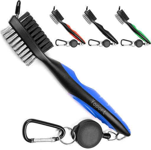 Retractable Golf Club Brush & Groove Cleaner — Blue & Black