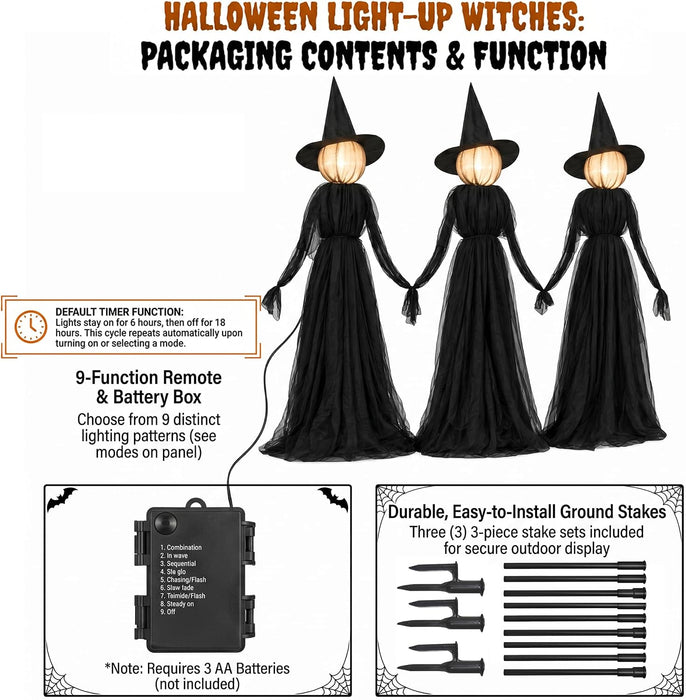 Halloween Witch Decorations Outdoor, 5FT Set of 3 Lighted Witches