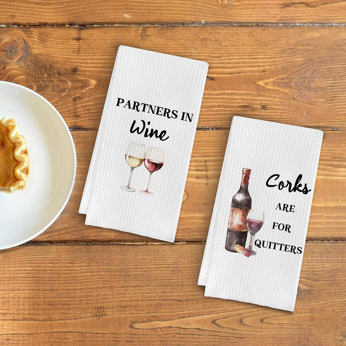 Funny Wine Kitchen Towel Set, Decor Gifts for Women & Wine Lovers, Funny Tea Towels, 2 x 16x24 Inch