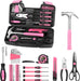 39-Piece Household Tool Set, Pink Tool Kit for Women with Toolbox
