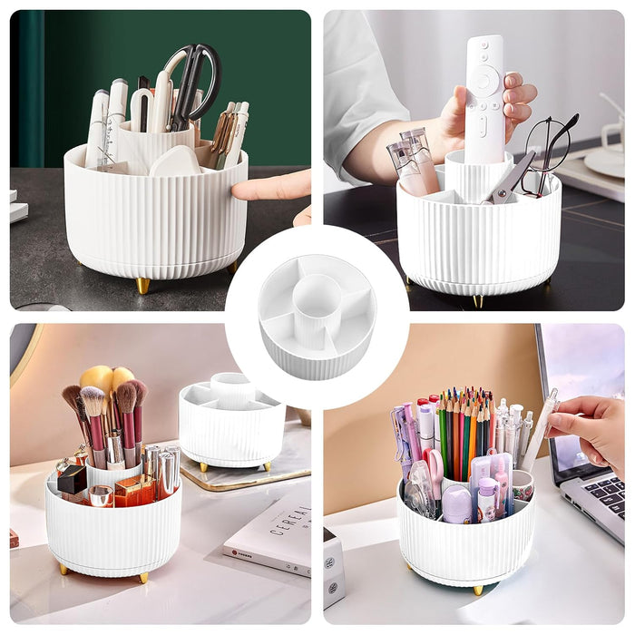 Makeup Brush Holder Organizer,360° Rotating Makeup Brush Organizer,5 Slot Make up Brushes Cup for Cosmetics, Nail Polish