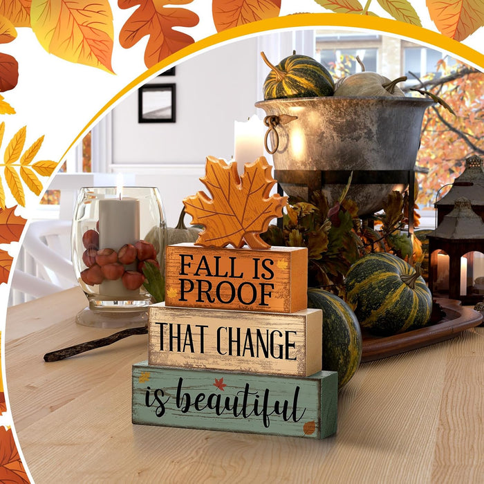 4 Pcs Fall Decoration For Home Wooden Maple Leaf Stacked Decor