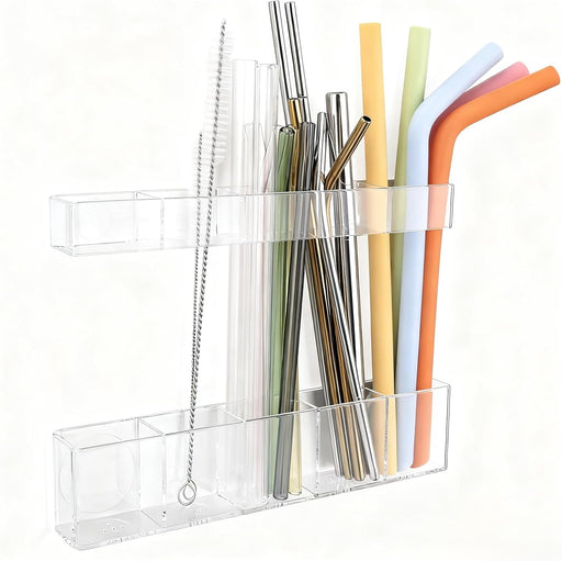 Acrylic Straw Holder for Cabinet Door - Child-Safe Organizer & Dispenser with Smooth Rounded Edges for Kitchen Accessori