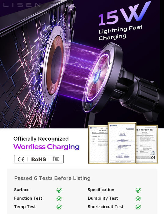 15W MagSafe Car Mount Charger, Magnetic Phone Holders for Your Car