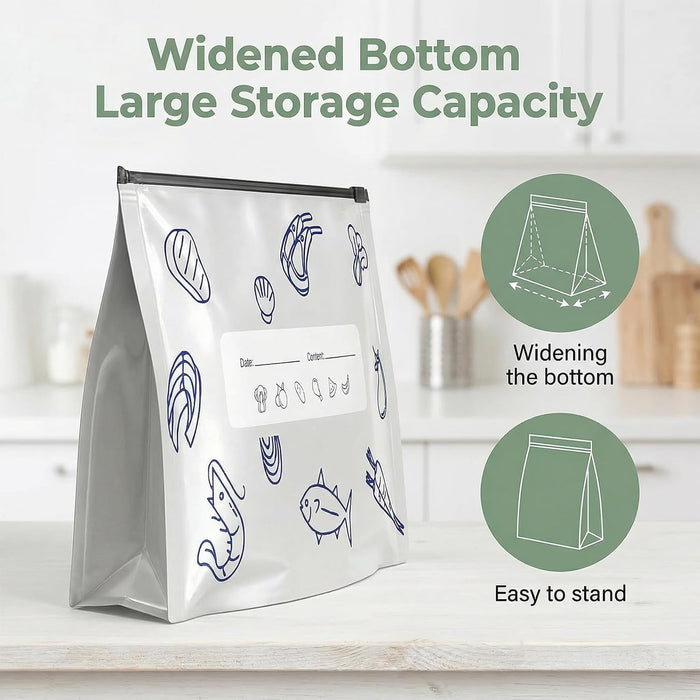 Reusable Aluminum Foil Sealable Storage Bags 30 Pcs, Thicken Stand Up Zip Lock Bags with Label for Food Vegetable Fruit 