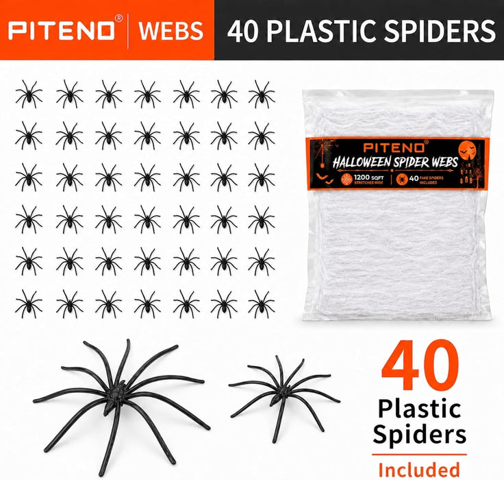 ® 1200 sqft Spider Webs Halloween Decorations with 40 Fake Spiders, Stretchable Halloween Spider Webs for Indoor Outdoor Haunted House Yard Porch Party Decor (White)