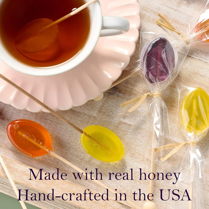 Honey Spoon Gift Set – Spoons & Lollipops on Wooden Ball Sticks – Gluten-Free, Made in USA Stirrers for Tea, Coffee, & Hot Beverages - Individually Wrapped (6-Count, Clover Honey)