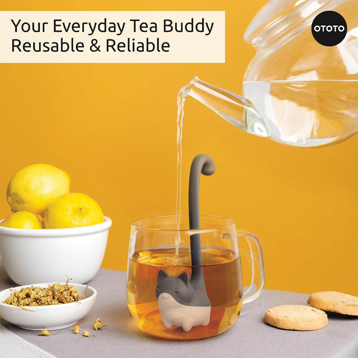 Louie Cat Tea Infuser - Cats Loose Leaf Steeper & Diffuser, Tea Strainer Accessories, Cute Gifts for Cat Lovers, White Elephant Gifts, Cute Kitchen Accessories