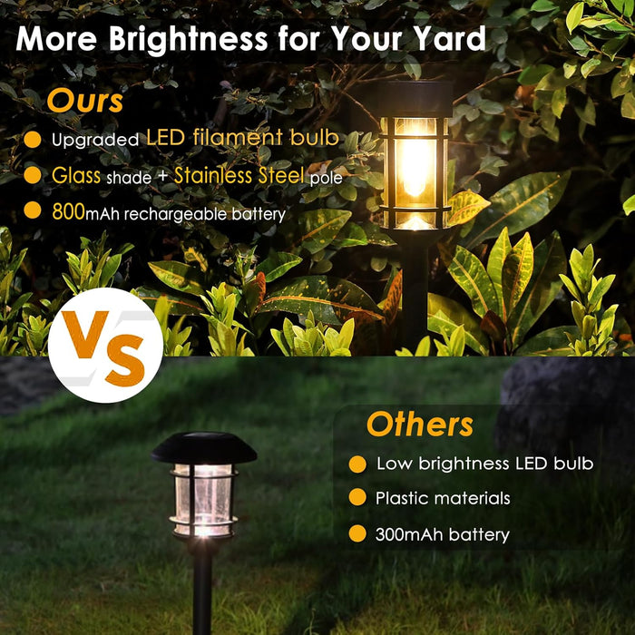 Solar Pathway Lights, 8 Pack LED Solar Lights Outdoor Waterproof, Glass Metal Garden Lighting for Yard Path Landscape La