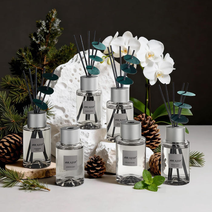 Reed Diffuser/Grey Reed Diffuser Set/6.7 oz(200ml)/Jasmine Lily Oil Diffuser & Reed Diffuser Sticks/Home Decor & Office Decor, Fragrance and Gifts