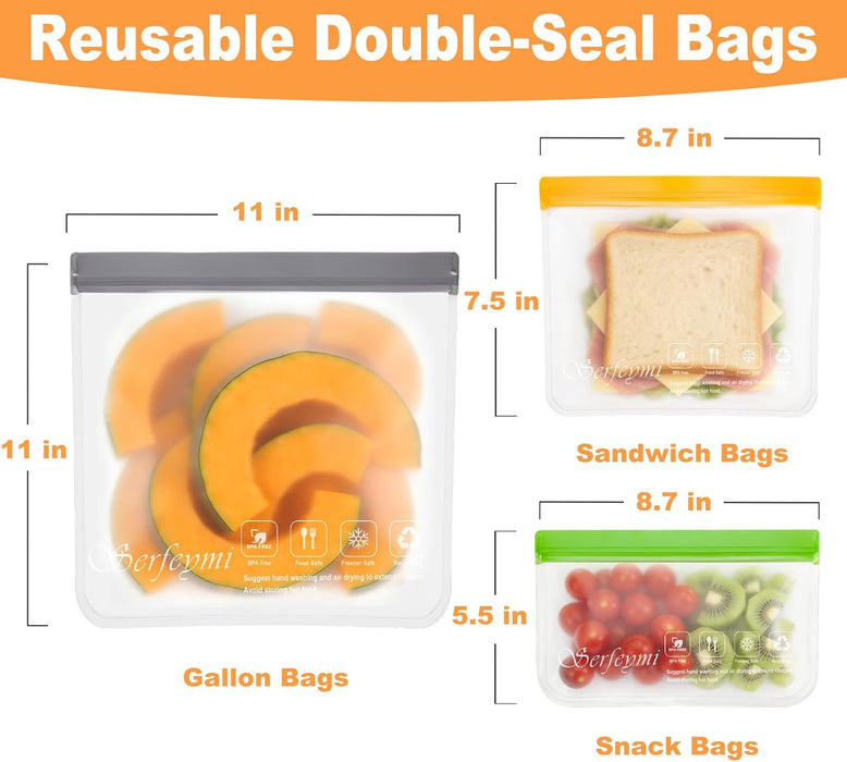 10 Pack Reusable Gallon Freezer Bags Dishwasher Safe, Extra Thick Reusable Plastic Bags BPA Free, Leak Proof Food Storage Bags with 3 Sizes for Meat, Travel - 2 Gallon 5 Sandwich 3 Snack