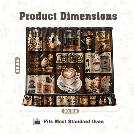 Coffee Bar Farmhouse Oven Skirt Curtain for Stove, Rustic Coffee Lover Tie Top Oven Curtain with Ruffle Trim, Decorative Stove Cover for Cozy Kitchen Decor, Cotton Blend Oven Skirt