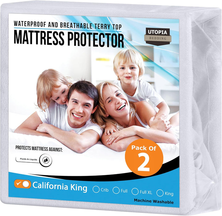 Waterproof Mattress Protector Twin Size, Premium Terry Mattress Cover 200 GSM, Breathable, Fitted Style with Stretchable Pockets (White)