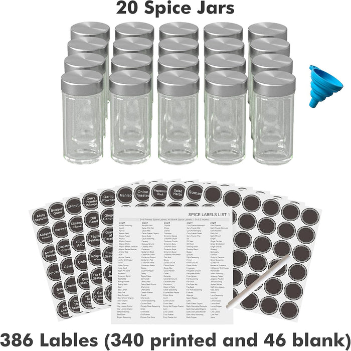 Revolving Spice Rack Set with 20 Spice Jars, Kitchen Spice Tower Organizer for Countertop or Cabinet -- Carousel Storage
