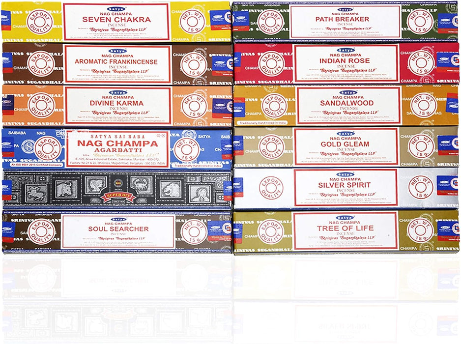 Incense Sticks Variety Pack 15gm x 12 Pack, Hand Rolled – Free from Chemicals - Organic & Perfect for Aromatherapy,Meditation, Church & Worship,Pack 2nd