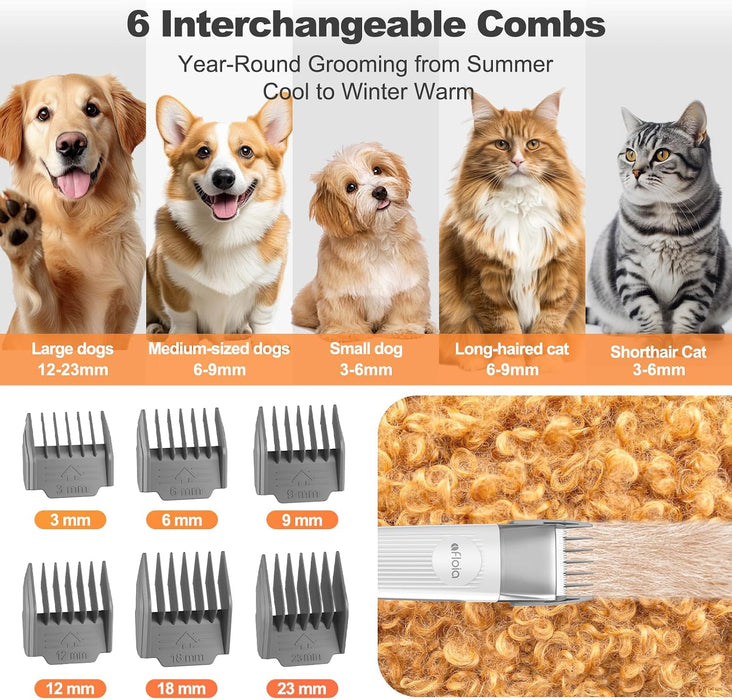 6-in-1 Dog Grooming Vacuum Kit, Pet Clipper & Nail Grinder, White