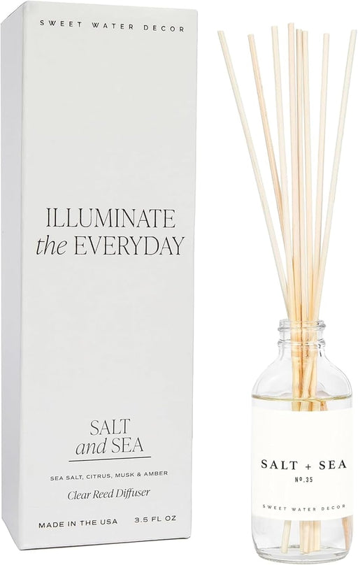 Salt & Sea Reed Diffuser Set - Sea Salt Citrus & Musk Amber Scent Diffuser - Reed Diffusers for Home with Long Lasting Fragrance - Non-Toxic Oil Reed Diffuser - Made in the USA