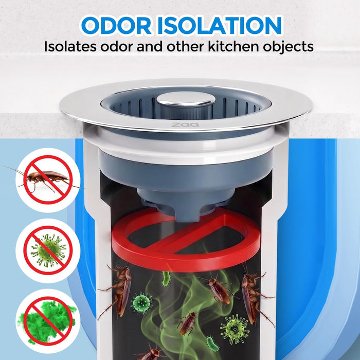 3 in 1 Kitchen Sink Drain Strainer Stopper Removable Basket Pop-Up