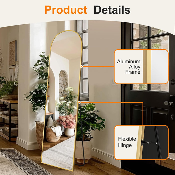 Arched Full Length Mirror, 56"x15" Standing Body Mirror for Wall, Gold