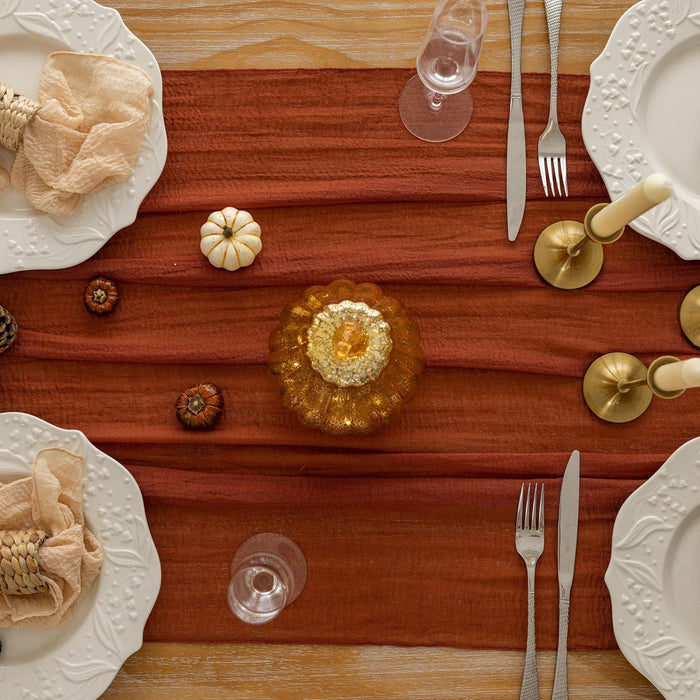 Fall Thanksgiving Decorations Terracotta Cheesecloth Table Runner 120 Inch