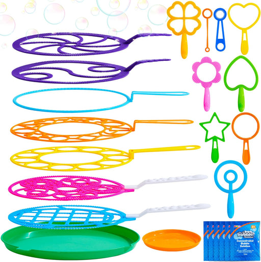 Big Bubble Wands Set Bulk for Kids Summer Outdoor Toy Game Activity Party Favors, 18 Pcs Giant Bubble Maker with Tray, 1