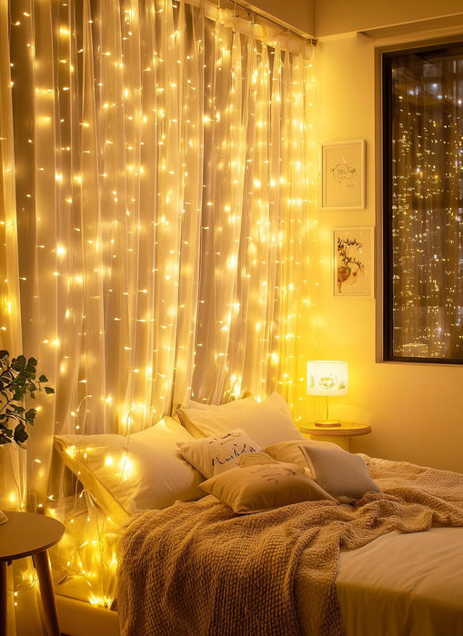 300 LED Fairy Curtain Lights, 9.8ft x 9.8ft Curtain String Lights