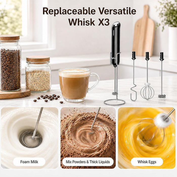 InstaWhisk Upgraded Milk Frother with Variable Speed - Rechargeable Handheld Coffee Frother Wand with Detachable Whisks,