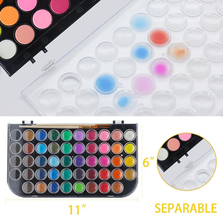 48 Colors Watercolor Paint Set, 3 Brushes