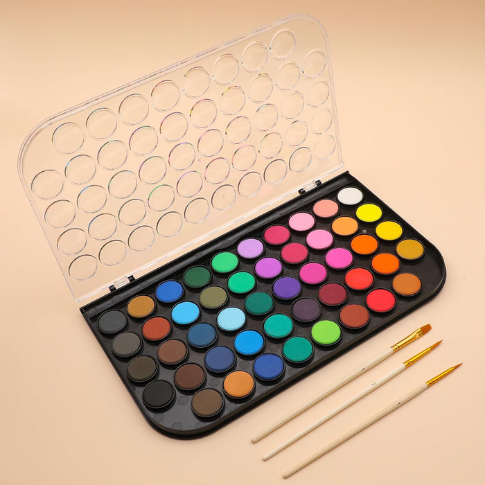 48 Colors Watercolor Paint Set, 3 Brushes