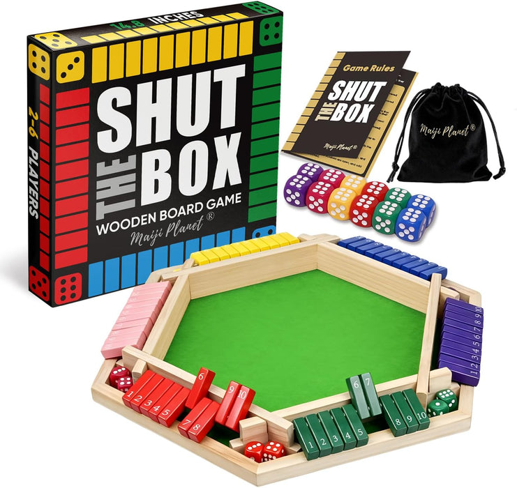 Original Classic Shut The Box Game Wooden Math Dice Board Game 2-6 Players