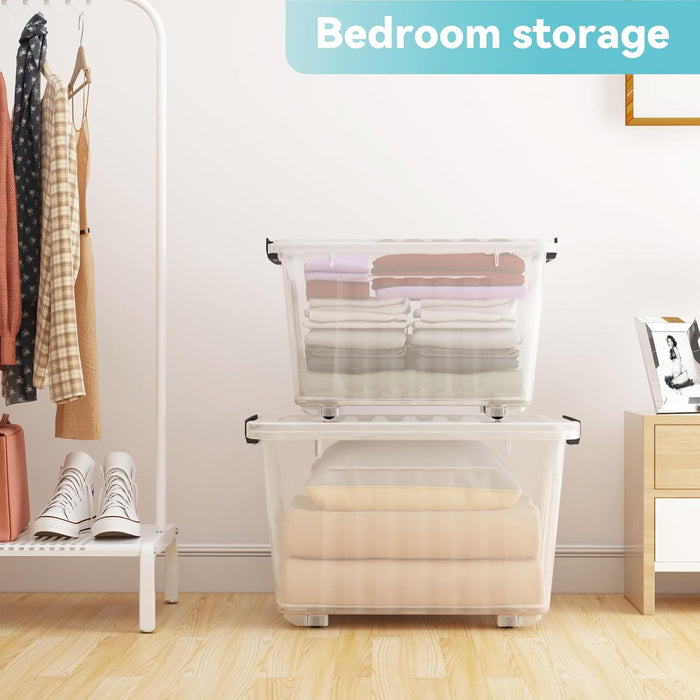 72 Quart Plastic Storage Bin, Stackable and Nestable Storage Boxes with Clear Lids and Secure Latching Buckles, Large Storage Container (Clear, 72Quart-4Pack)