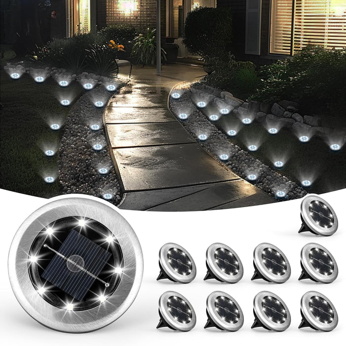 10 Pack Small Solar Ground Lights, Pathway Lights Cool White