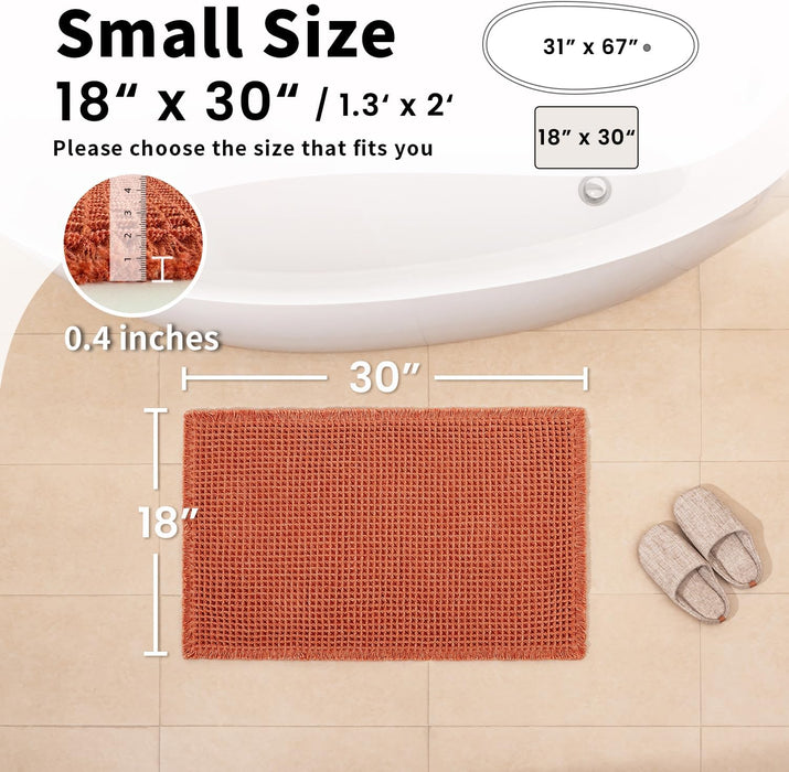 Burnt Orange Bathroom Rug, Fall Waffle Bath Mat Non Slip, 18" x 30"