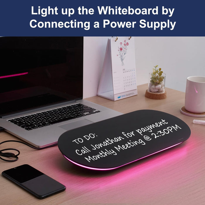 Glass Desktop Whiteboard - 17 X 7 Inches Black Board Pink Light
