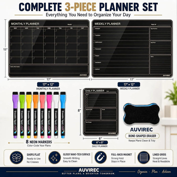 Black Magnetic Calendar for Refrigerator, Dry Erase Fridge Calendar