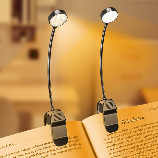 2 Pack Rechargeable Book Light Clip-On Reading Light for Books in Bed