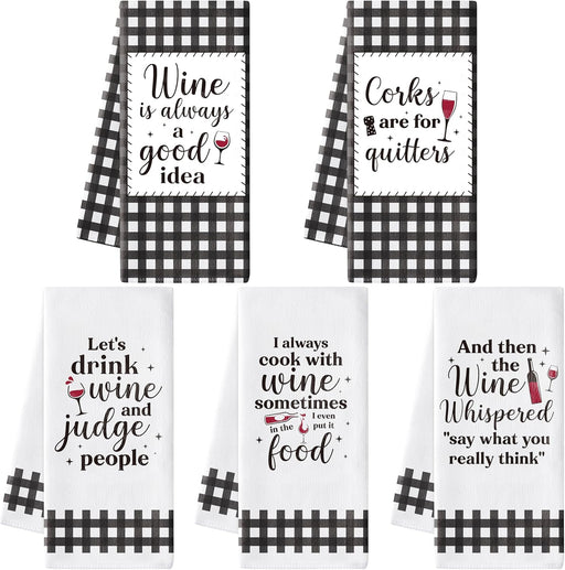 R HORSE 5 Pack Funny Wine Kitchen Dish Towels