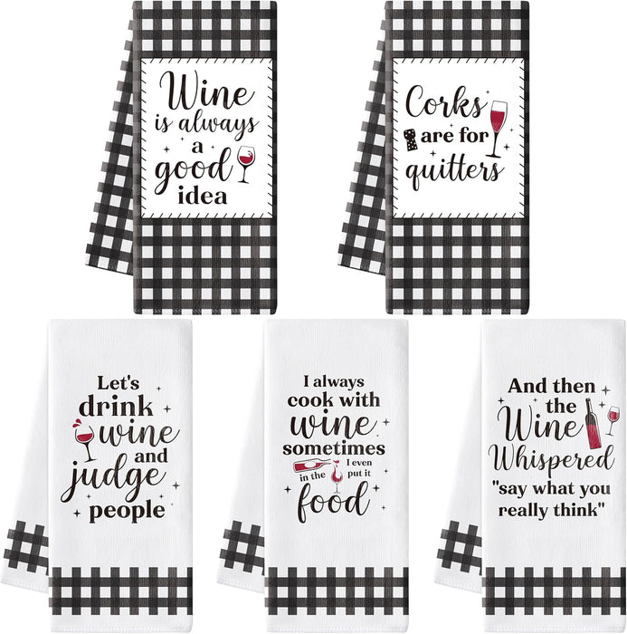 R HORSE 5 Pack Funny Wine Kitchen Dish Towels