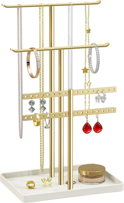 Jewelry Stand Holder Organizer: 14.5" Sturdy Hanger for 80 Pcs Jewelry, Gift for Women, Gold Jewlery Tower for Necklace,