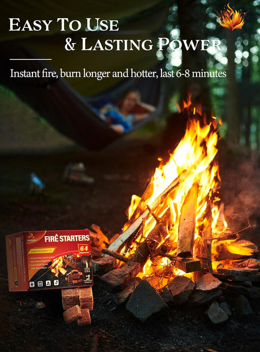 Fire Starter 64, Easy-Burning Fire Starter Squares for Campfires